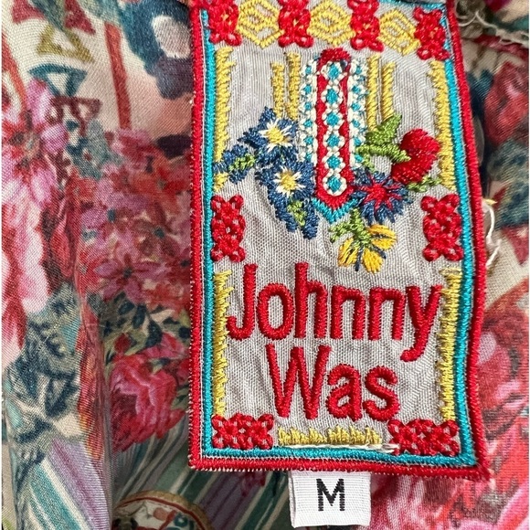 Johnny Was Brock pink blue red floral print tie front kimono duster top medium - Picture 10 of 13